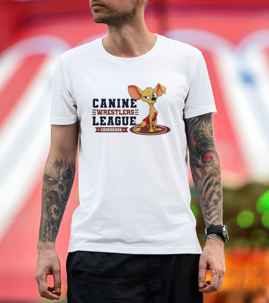 Canine Wrestlers League Chihuahua Wrestler Cartoon T-Shirt