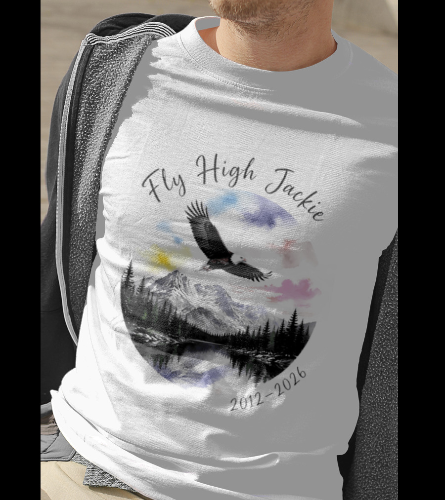Fly High Jackie 2012 2026 Eagle Mountain Lake Memorial With Soaring Eagle And Scenic Sunset T-Shirt