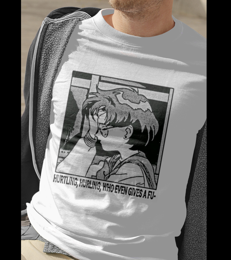 Hurtling Hurling Who Even Gives A Fu 90s Anime Style Frustrated Cartoon T-Shirt