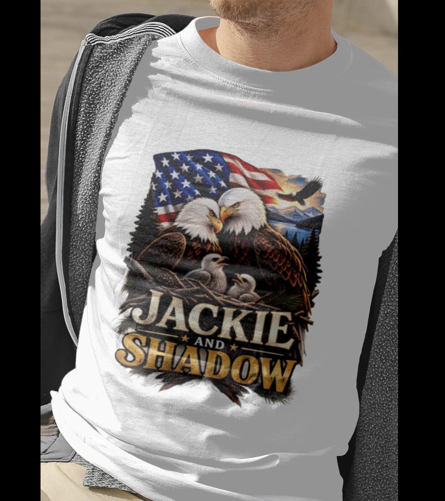Jackie And Shadow Bald Eagles With American Flag T-Shirt