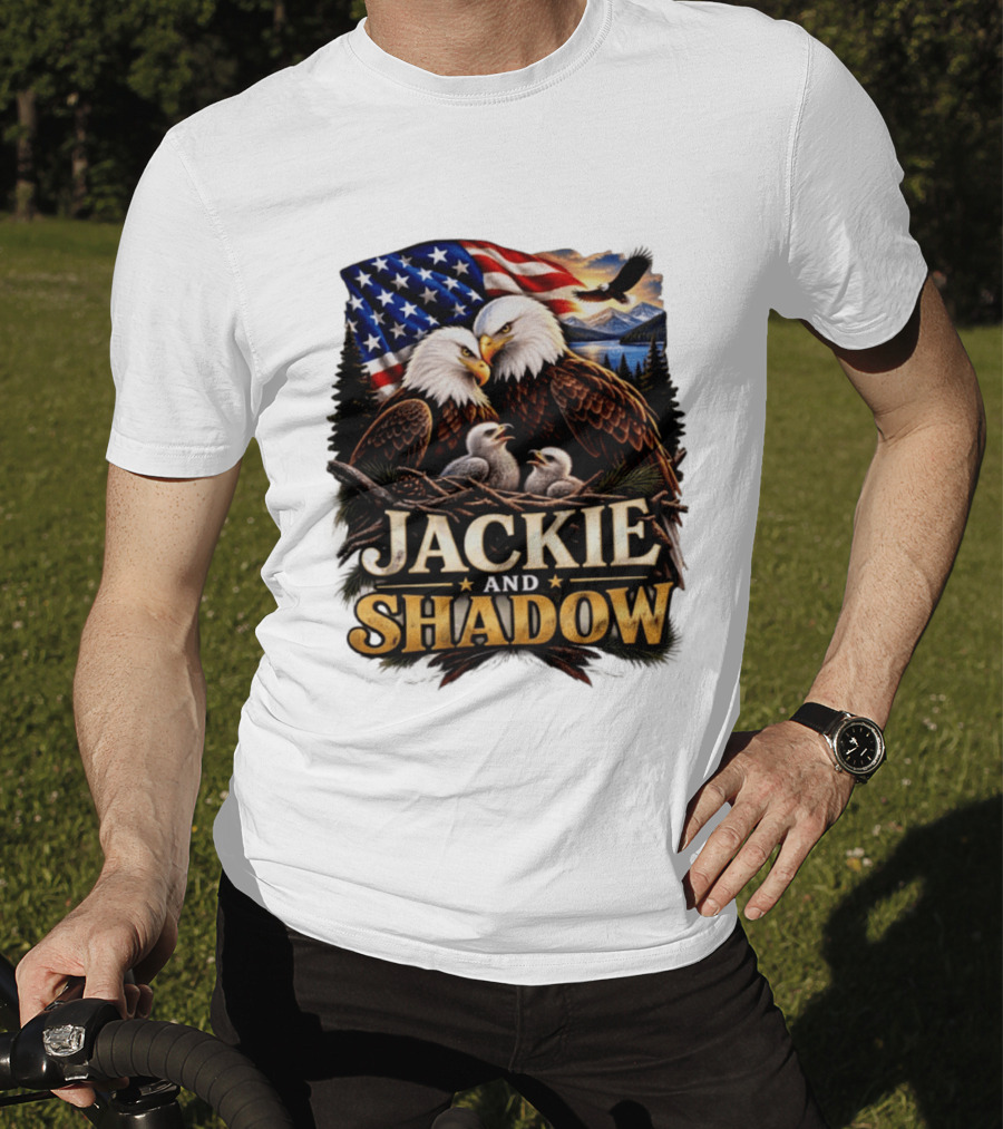 Jackie And Shadow Bald Eagles With American Flag T-Shirt