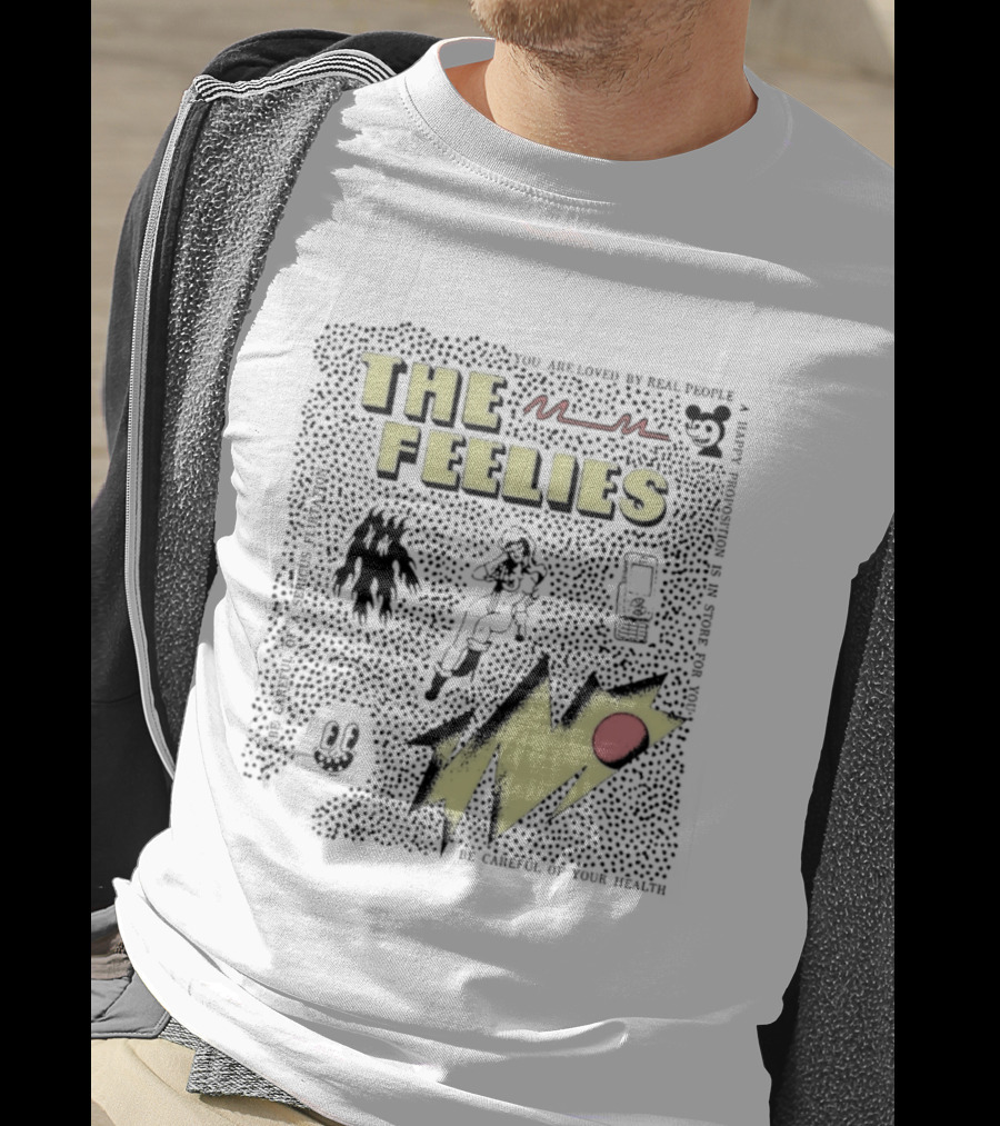 The Feelies Yellow Red Lightning Bolt Circle Band Merch T-Shirt