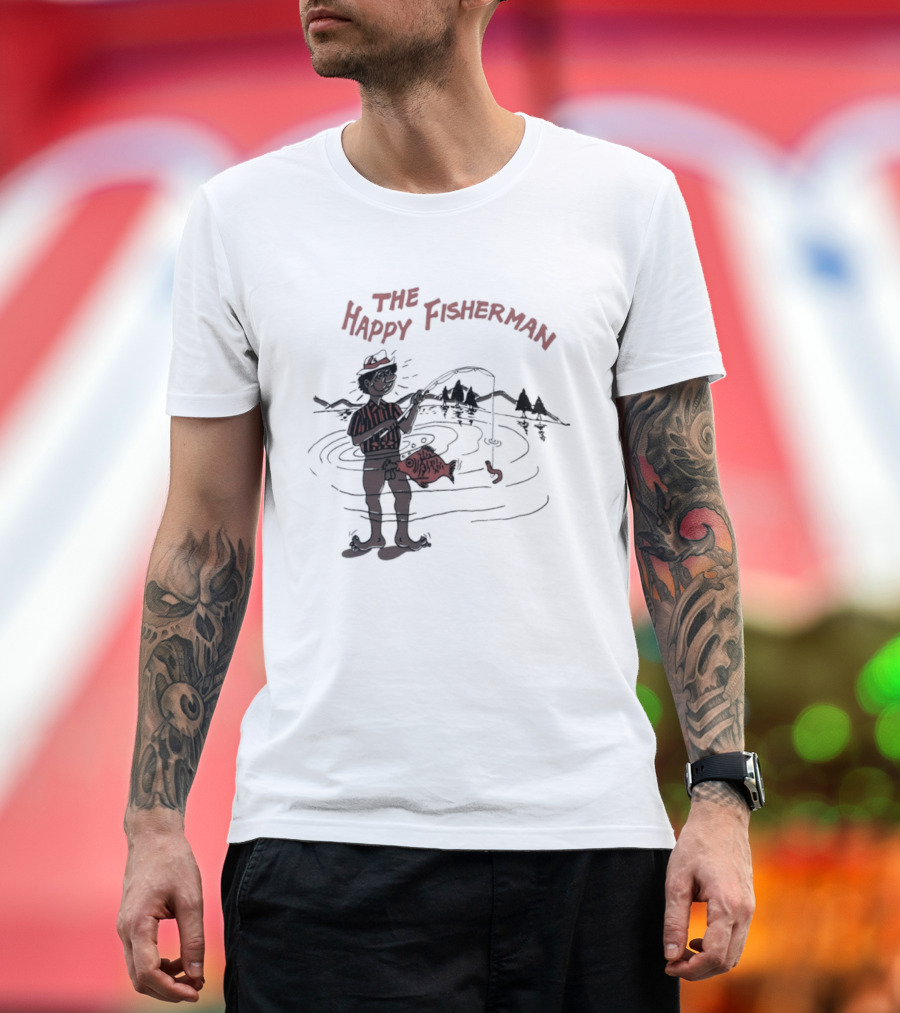 The Happy Fisherman Catching Fish In Scenic Lake Humor T-Shirt
