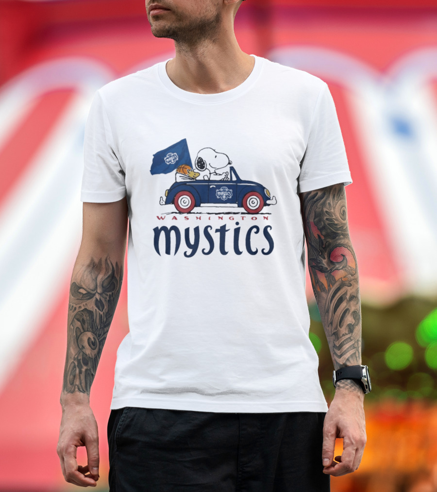 Washington Mystics Snoopy And Woodstock Driving With Basketball T-Shirt