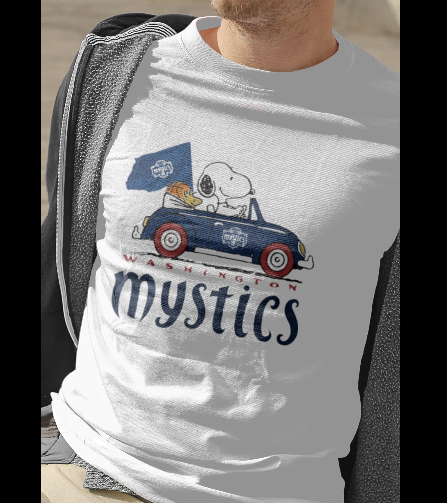 Washington Mystics Snoopy And Woodstock Driving With Basketball T-Shirt