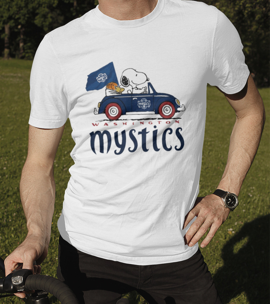 Washington Mystics Snoopy And Woodstock Driving With Basketball T-Shirt