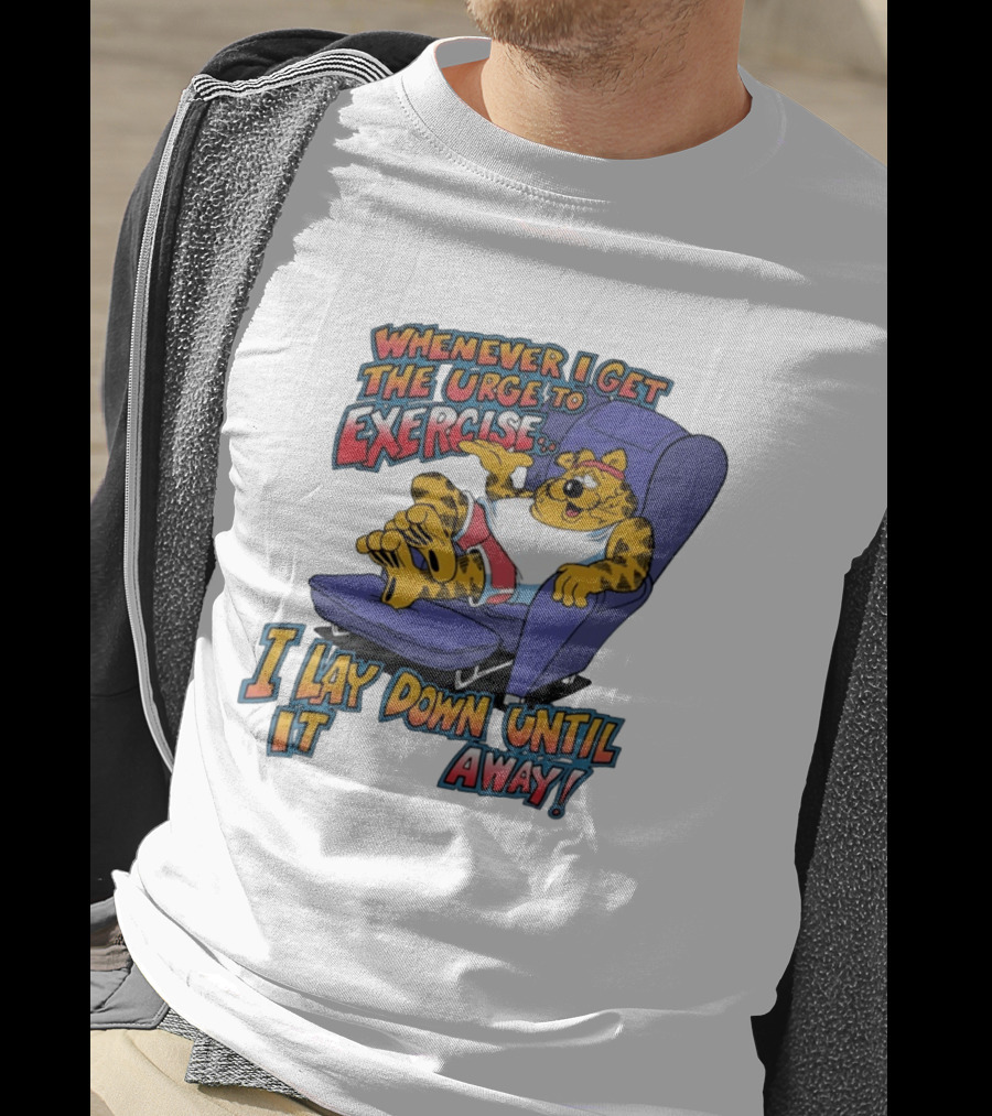 Whenever I Get The Urge To Exercise Cartoon Cat Lounging Until It Goes Away T-Shirt