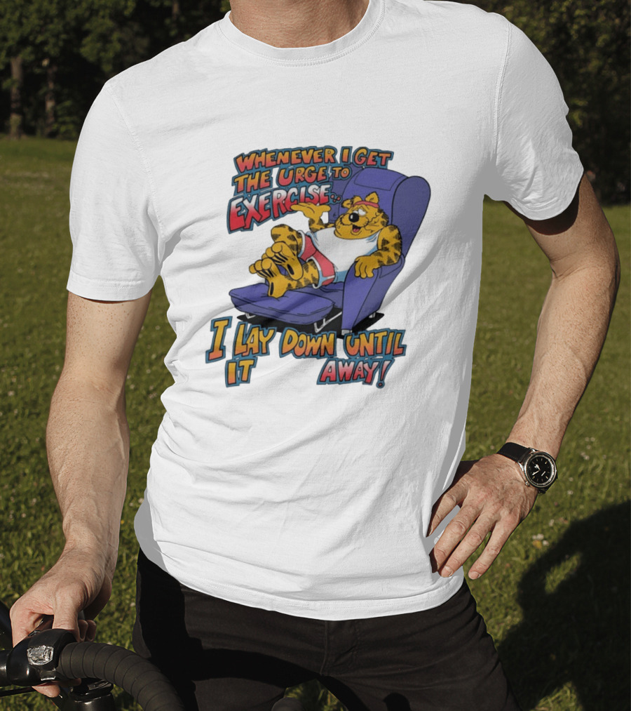 Whenever I Get The Urge To Exercise Cartoon Cat Lounging Until It Goes Away T-Shirt