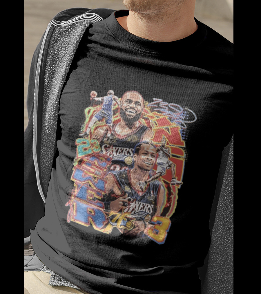 Allen Iverson LeBron James 23 Sixers NBA 76ers 3 Basketball Legends T-Shirt