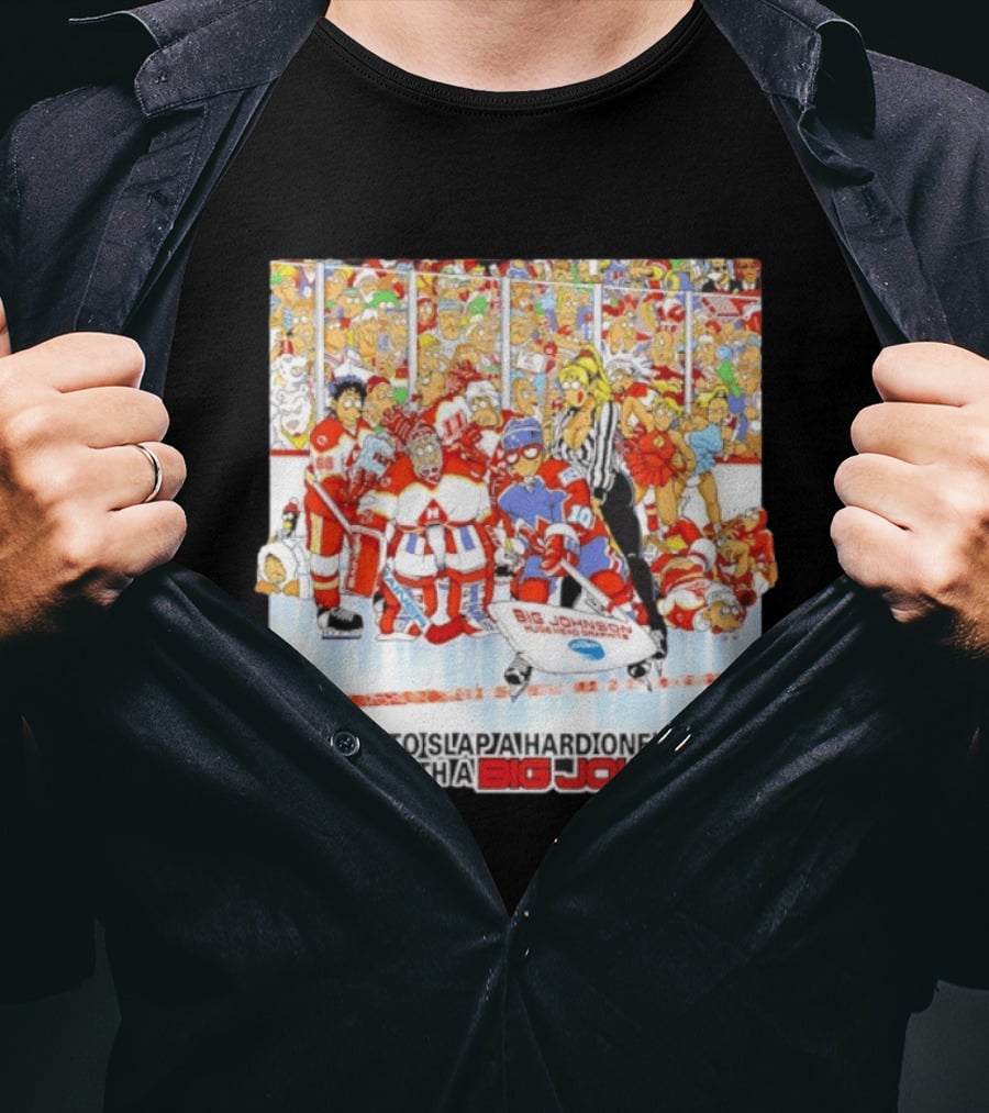 Big Johnson Hockey Humor It's Easy To Slap A Hard One Between The Pipes Ice Rink Challenge T-Shirt