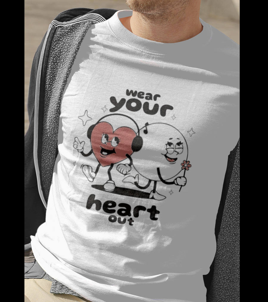 Wear Your Heart Out Love Aesthetic Headphones And Flower Cartoon Characters T-Shirt