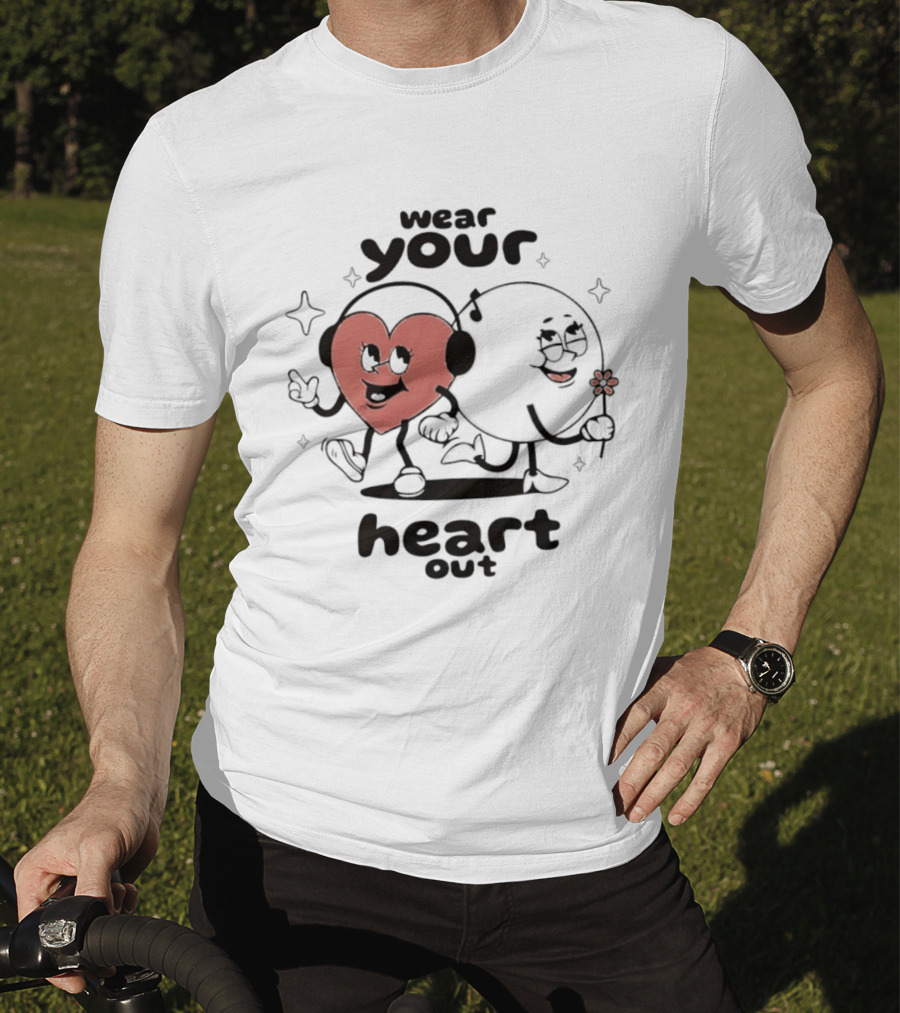 Wear Your Heart Out Love Aesthetic Headphones And Flower Cartoon Characters T-Shirt