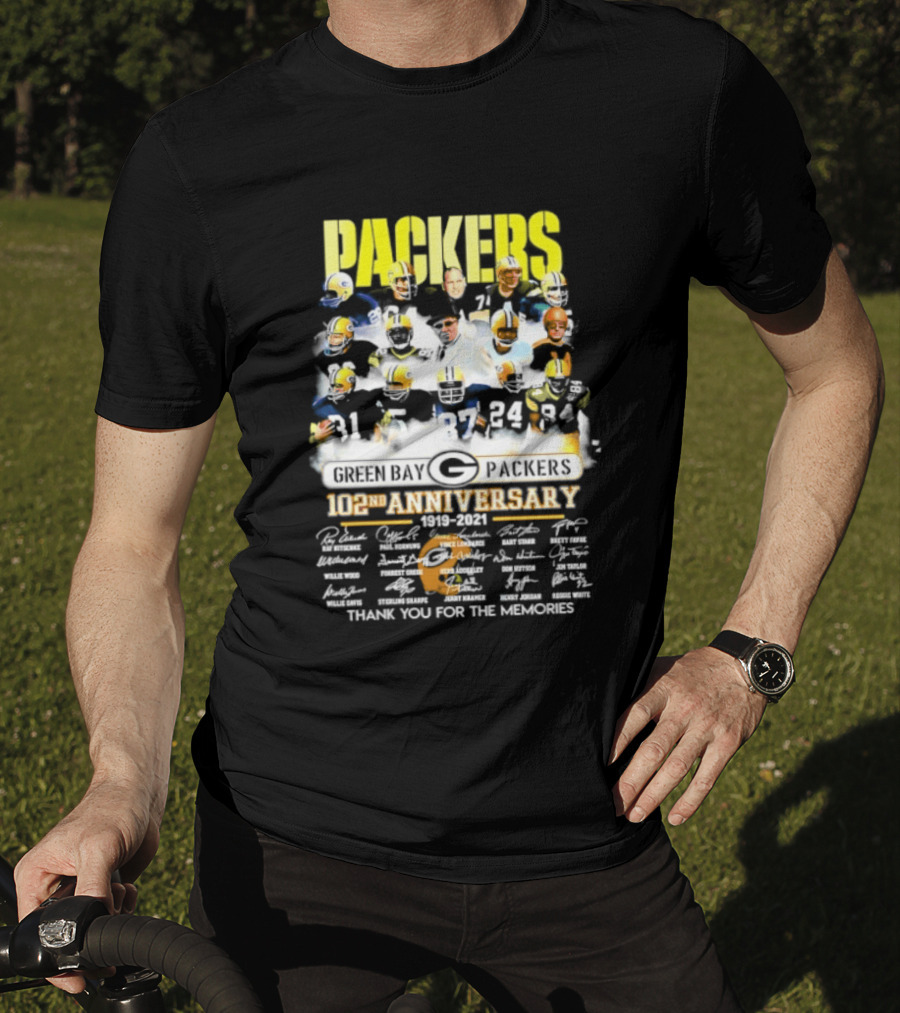 Green Bay Packers 102nd Anniversary 1919 2021 Thank You For The Memories Packers Legends Signatures Collection T-Shirt