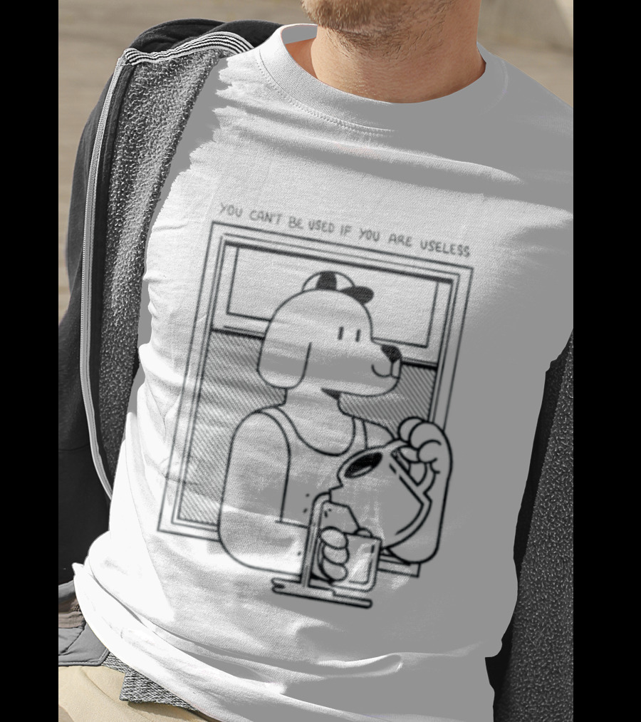 You Can't Be Used If You Are Useless Dog In Sunglasses Holding Coffee T-Shirt