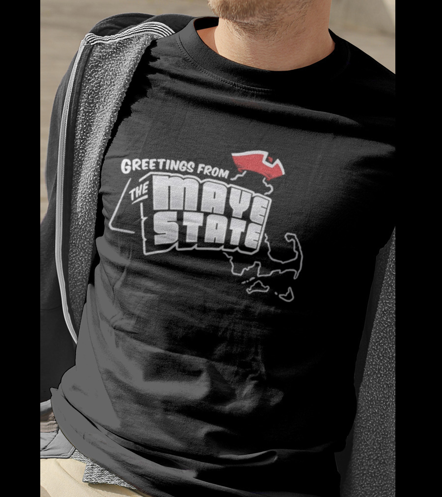 Greetings From The Maye State New England Outline Red Shape T-Shirt