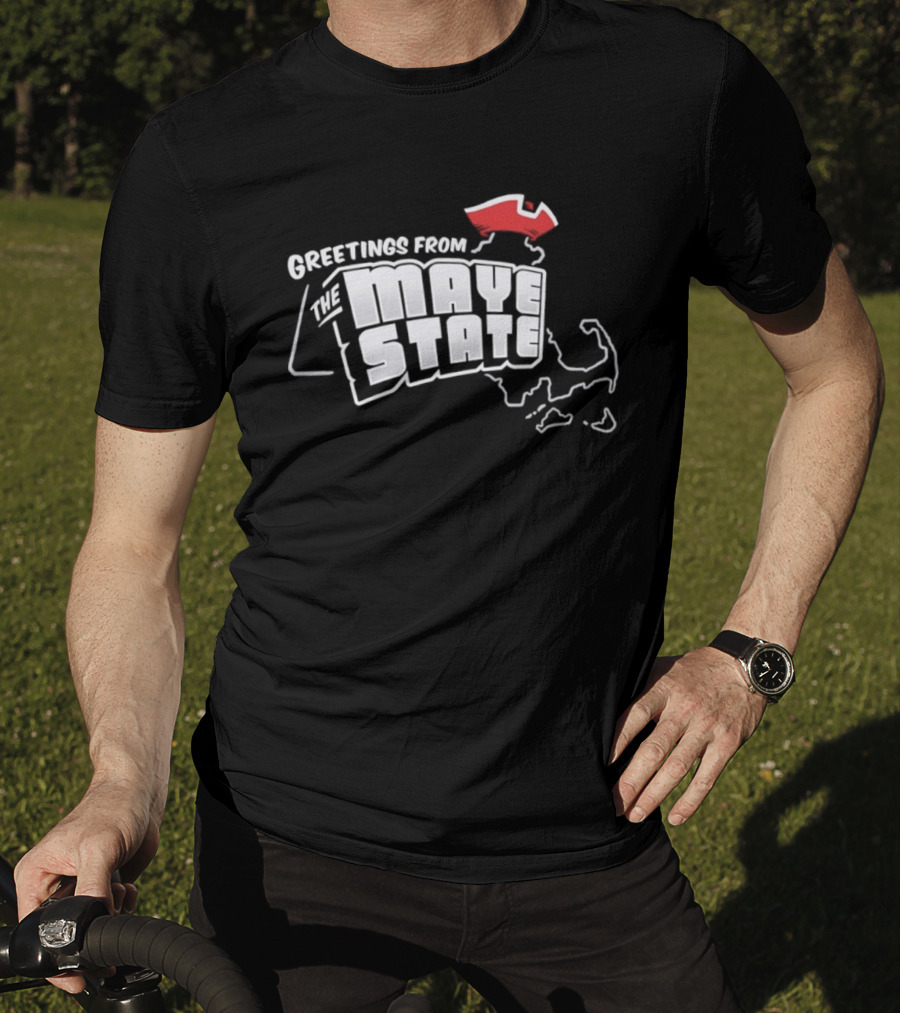 Greetings From The Maye State New England Outline Red Shape T-Shirt