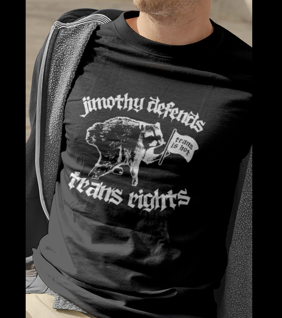 Jimothy Defends Trans Rights Raccoon Holding Flag T-Shirt