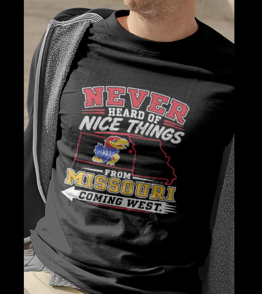 Never Heard Of Nice Things From Missouri Coming West Kansas Jayhawks KU Bird Map T-Shirt