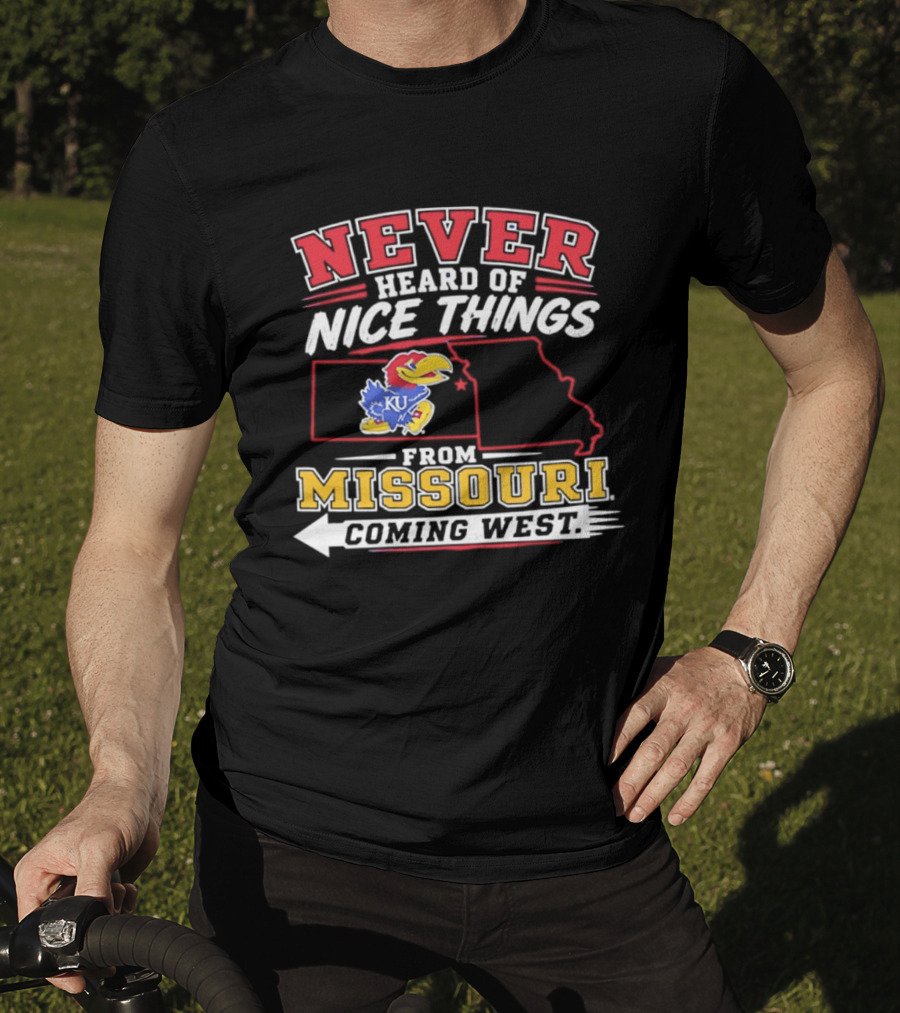 Never Heard Of Nice Things From Missouri Coming West Kansas Jayhawks KU Bird Map T-Shirt
