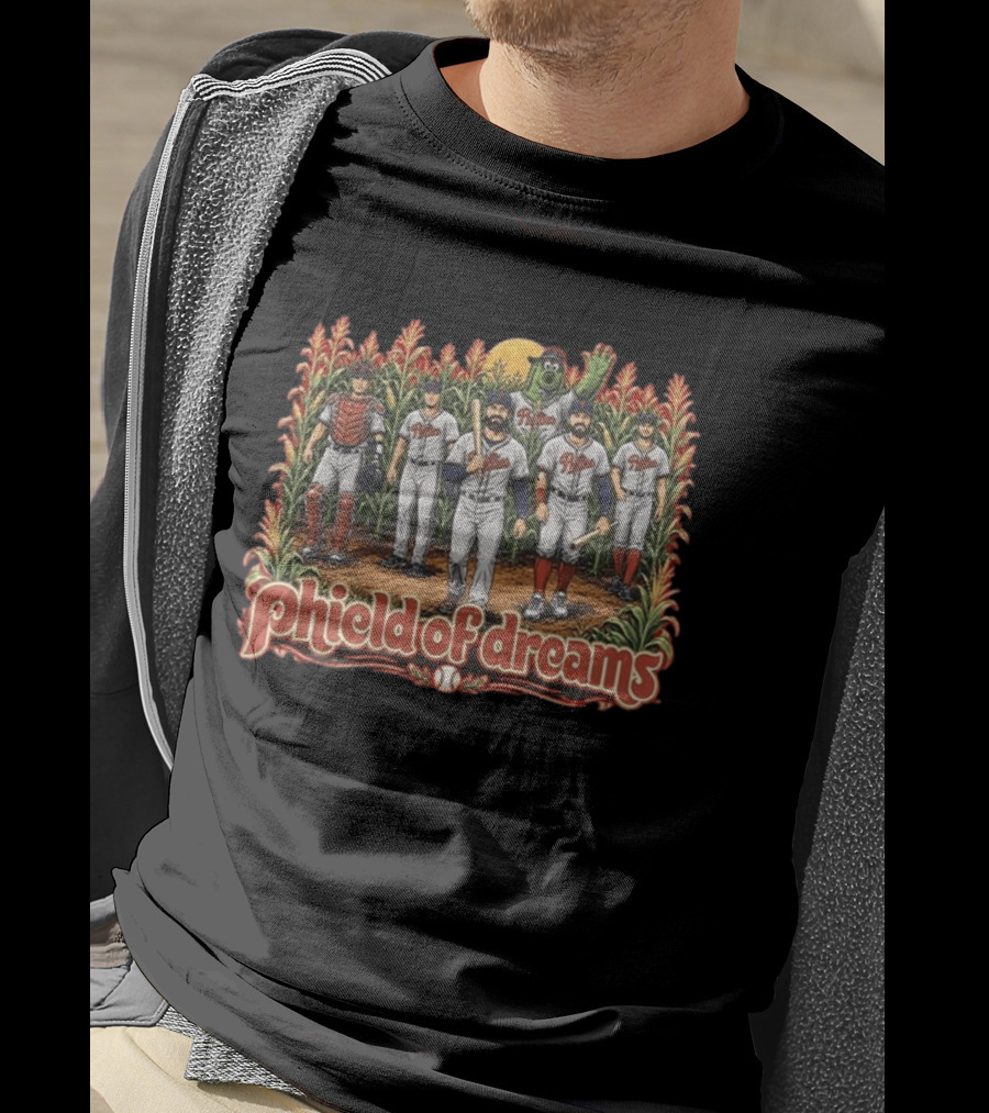 Phillies Phield Of Dreams Baseball Players And Mascot In Cornfield T-Shirt