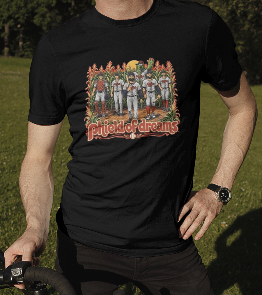 Phillies Phield Of Dreams Baseball Players And Mascot In Cornfield T-Shirt