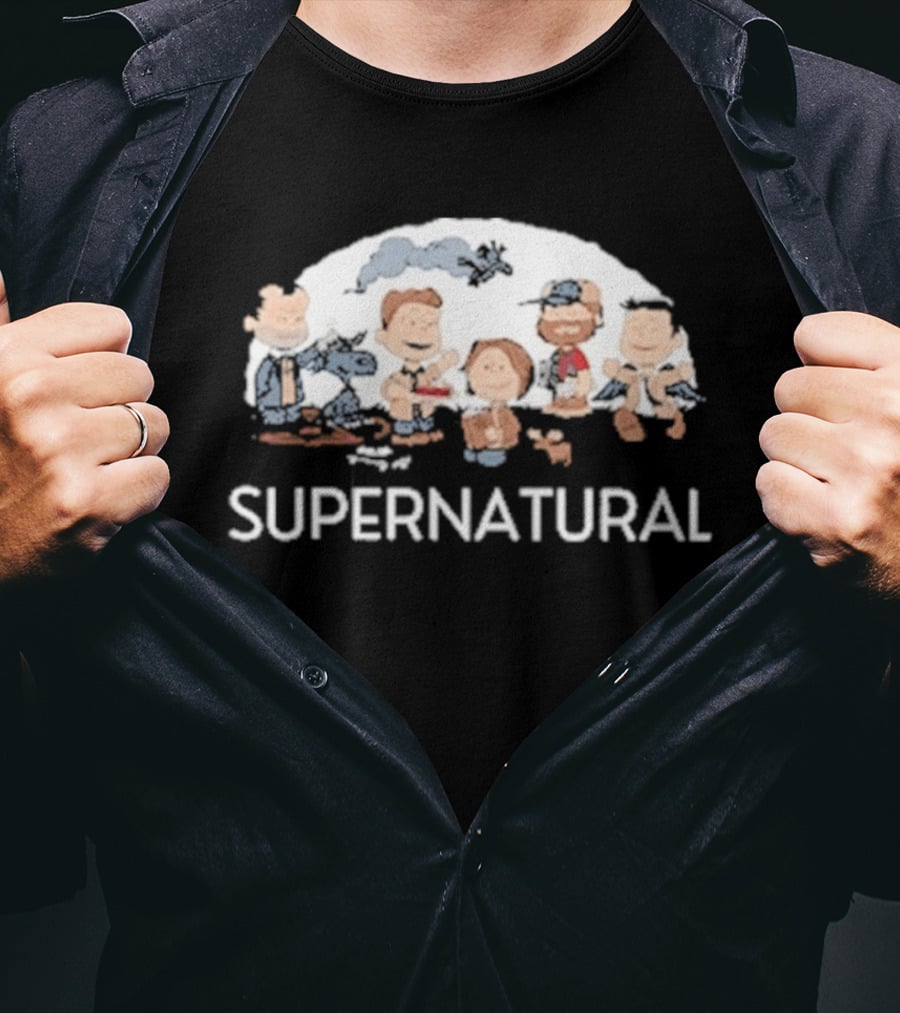 Supernatural Peanuts Cartoon Crossover Characters Collection T-Shirt