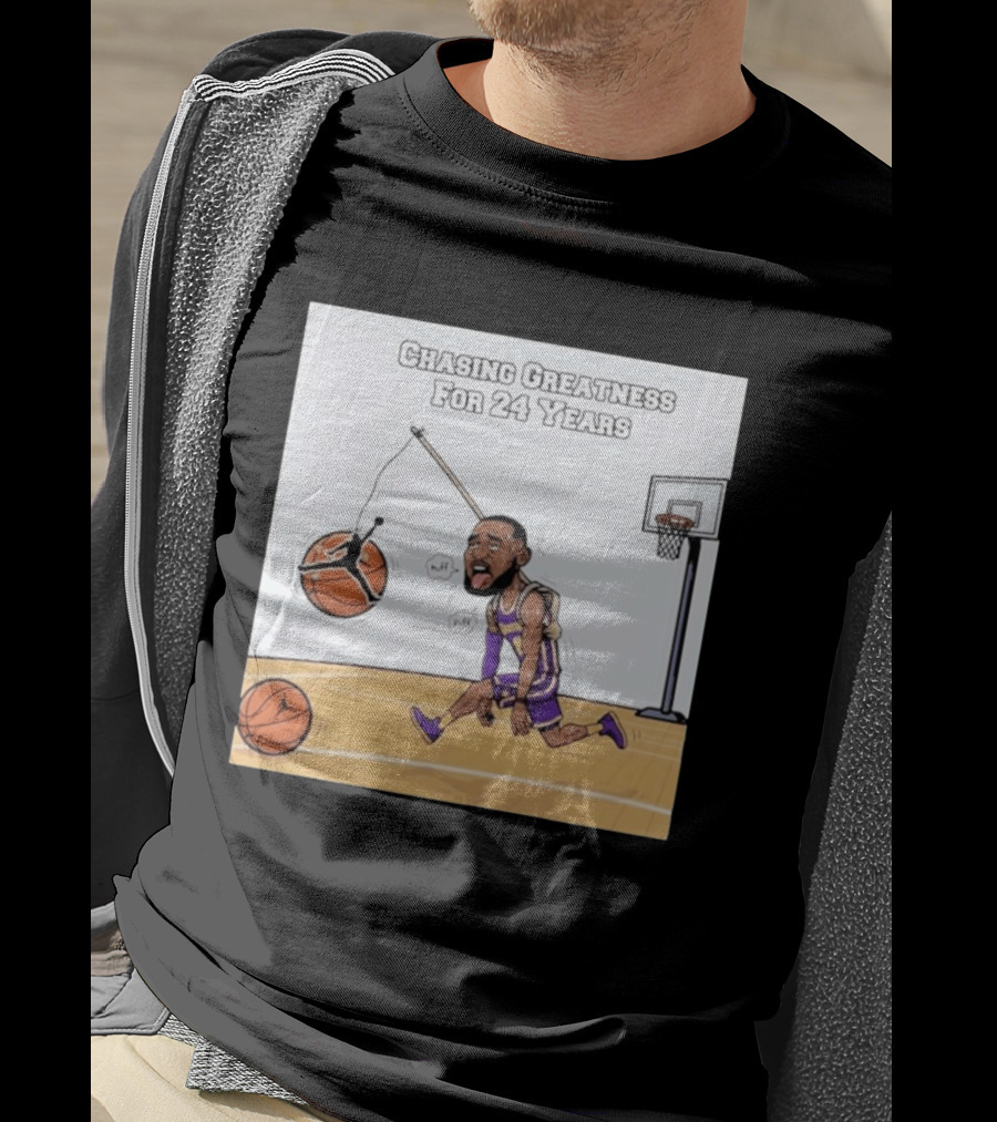 Chasing Greatness For 24 Years Basketball Cartoon With Hoop And Ball T-Shirt