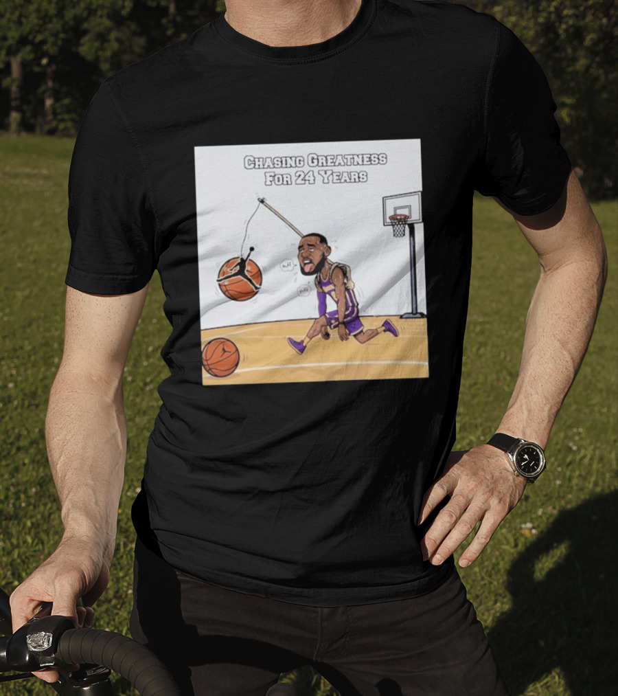 Chasing Greatness For 24 Years Basketball Cartoon With Hoop And Ball T-Shirt