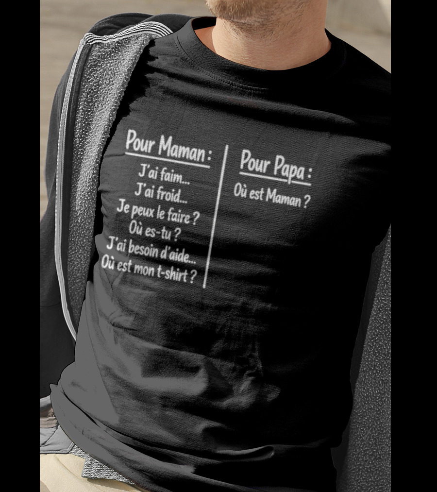 Pour Maman Papa J'ai Faim Froid Parenting Humor Où Est Maman Comparison T-Shirt