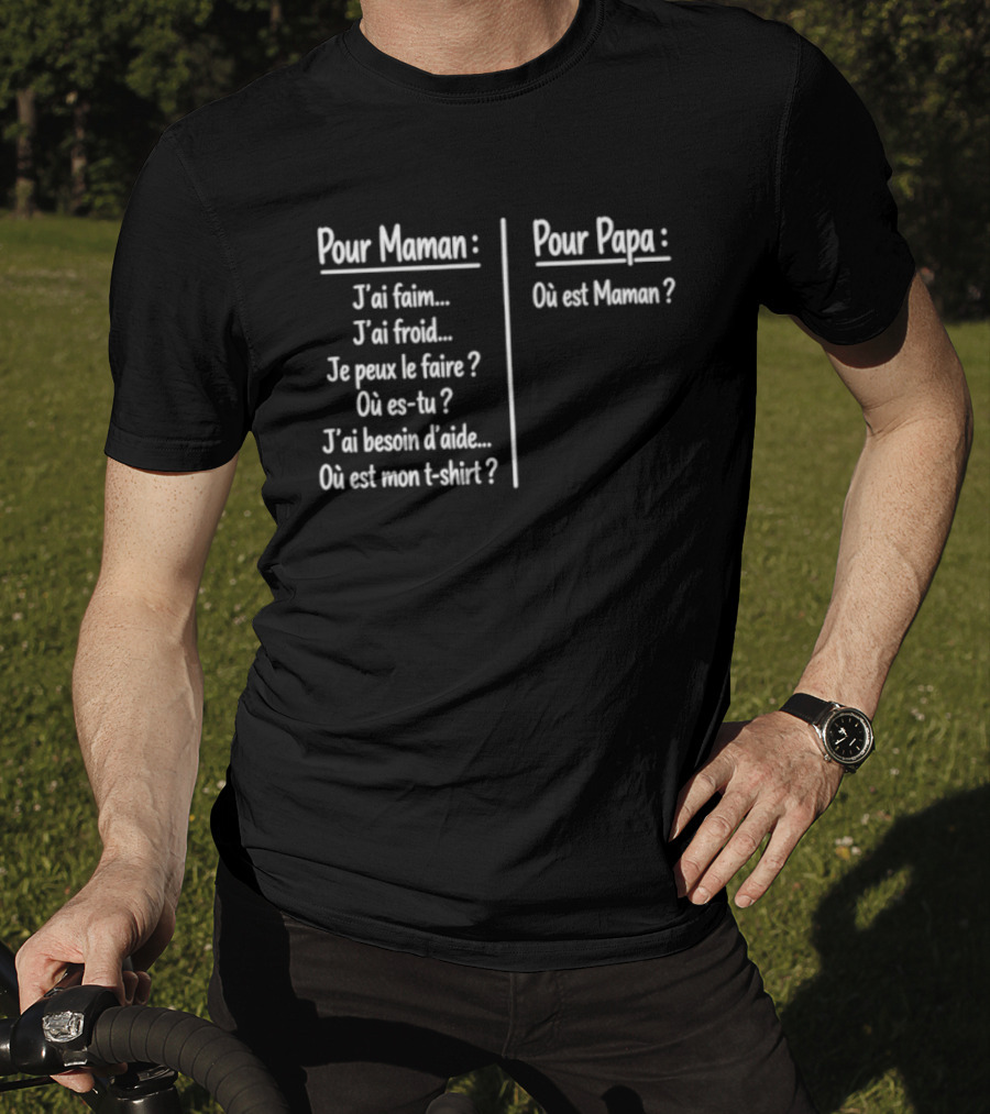 Pour Maman Papa J'ai Faim Froid Parenting Humor Où Est Maman Comparison T-Shirt
