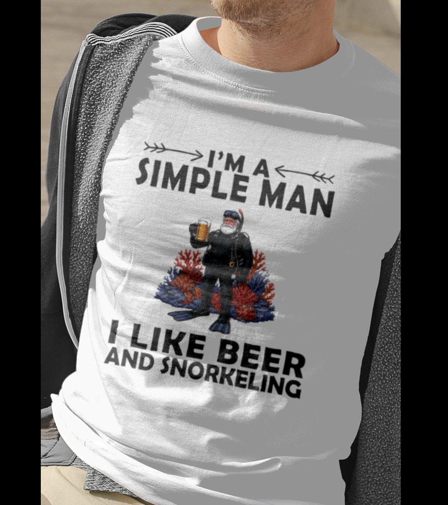 I'm A Simple Man I Like Beer And Snorkeling Diver Holding With Coral T-Shirt