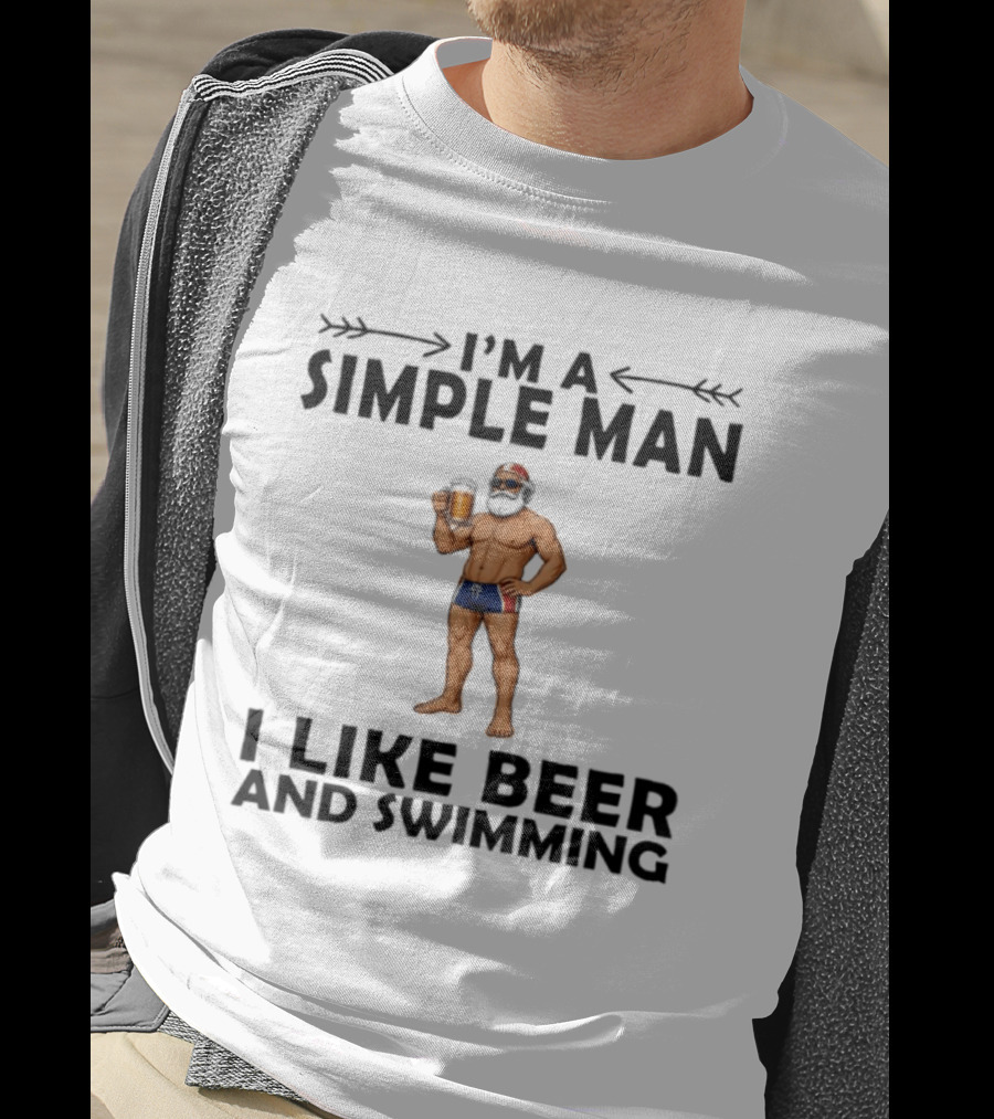 I'm A Simple Man I Like Beer And Swimming Funny Bearded Swimmer With Beer T-Shirt