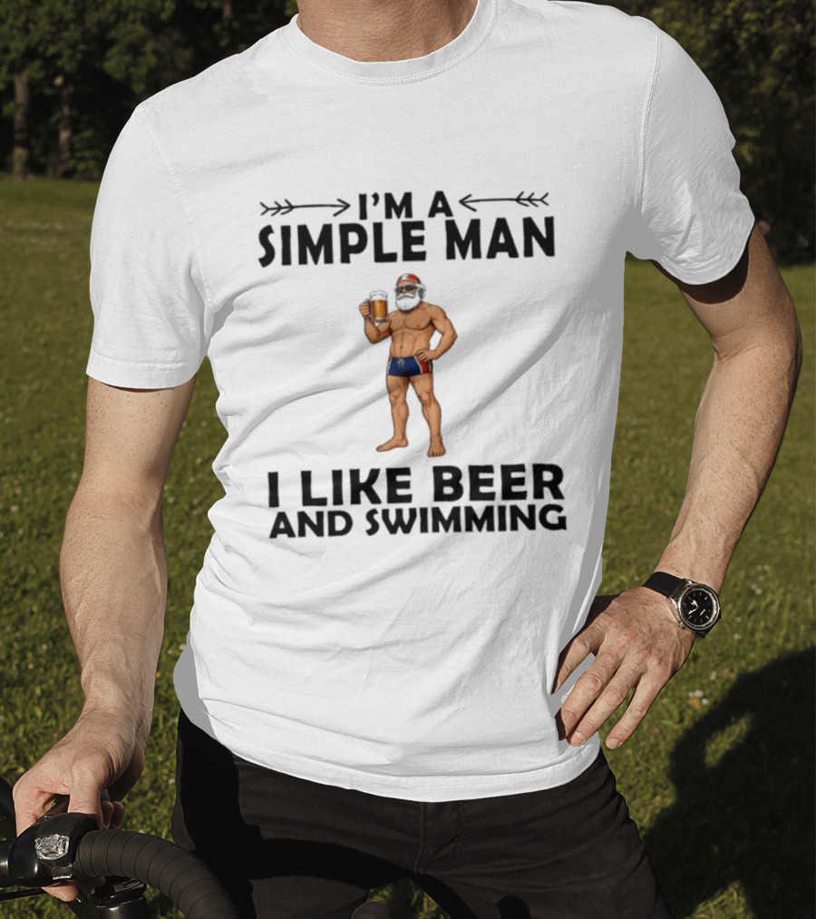 I'm A Simple Man I Like Beer And Swimming Funny Bearded Swimmer With Beer T-Shirt