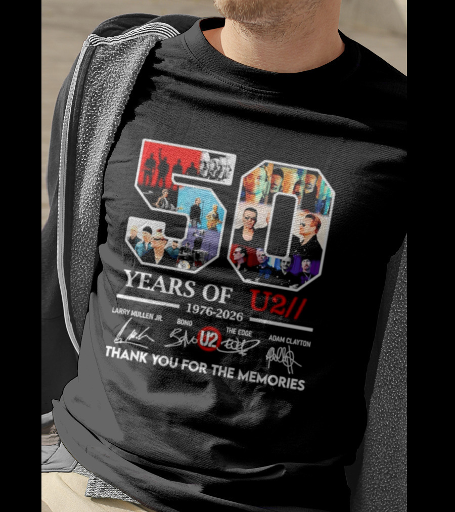 50 Years Of U2 1976 2026 Larry Mullen Jr Bono The Edge Adam Clayton Thank You For The Memories T-Shirt