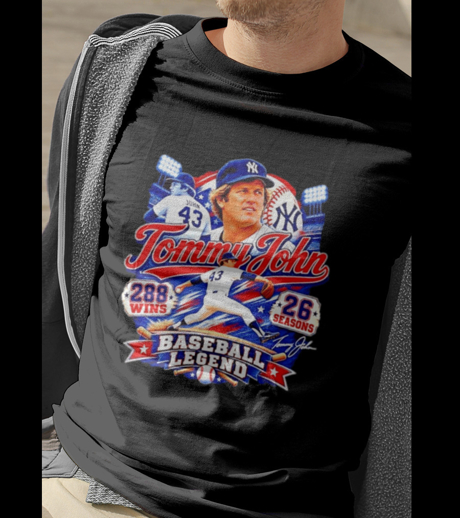 Tommy John 43 NY Yankees Baseball Legend 288 Wins 26 Seasons T-Shirt