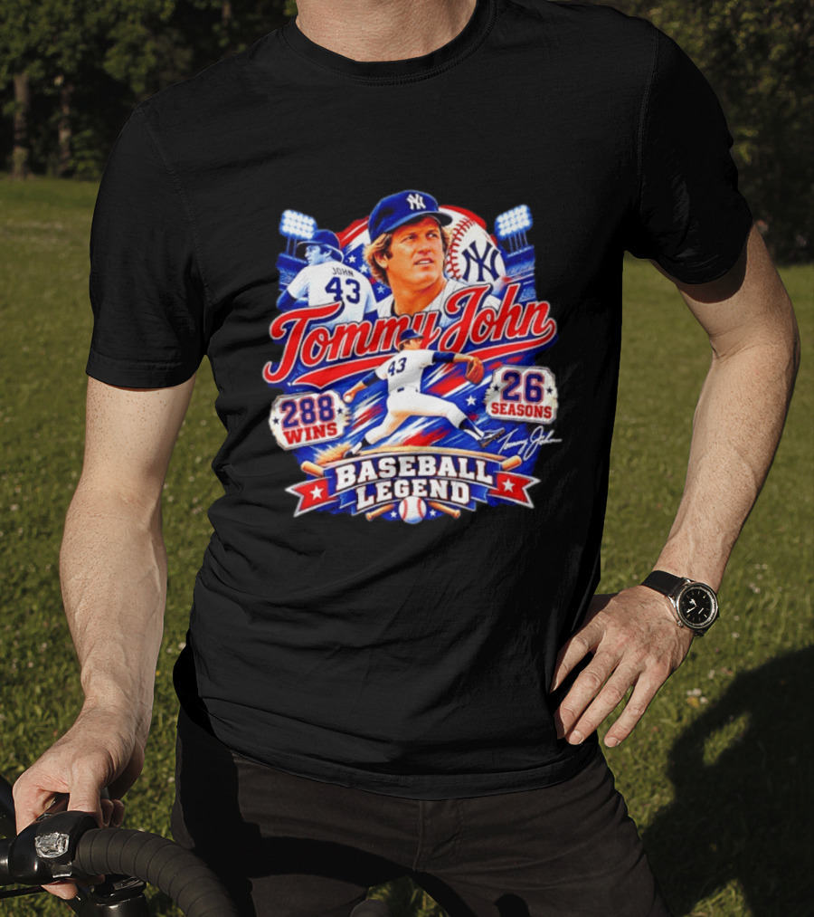 Tommy John 43 NY Yankees Baseball Legend 288 Wins 26 Seasons T-Shirt