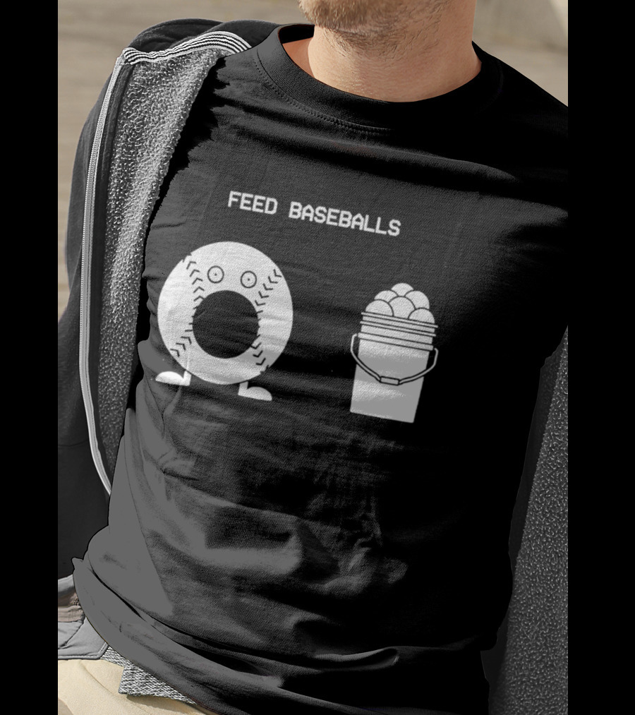 Feed Baseballs Funny Donut Character With Baseball Bucket T-Shirt
