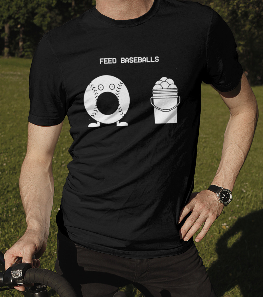 Feed Baseballs Funny Donut Character With Baseball Bucket T-Shirt