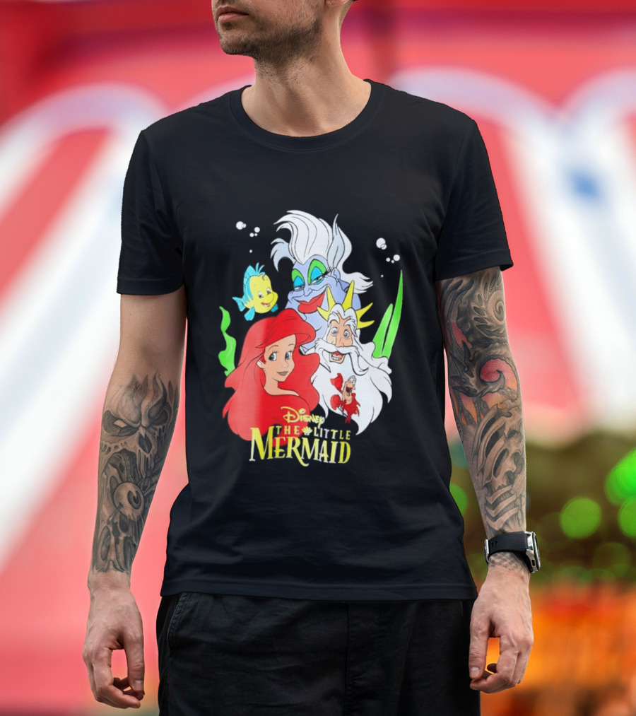 Disney The Little Mermaid Ariel Ursula King Triton Flounder Characters T-Shirt