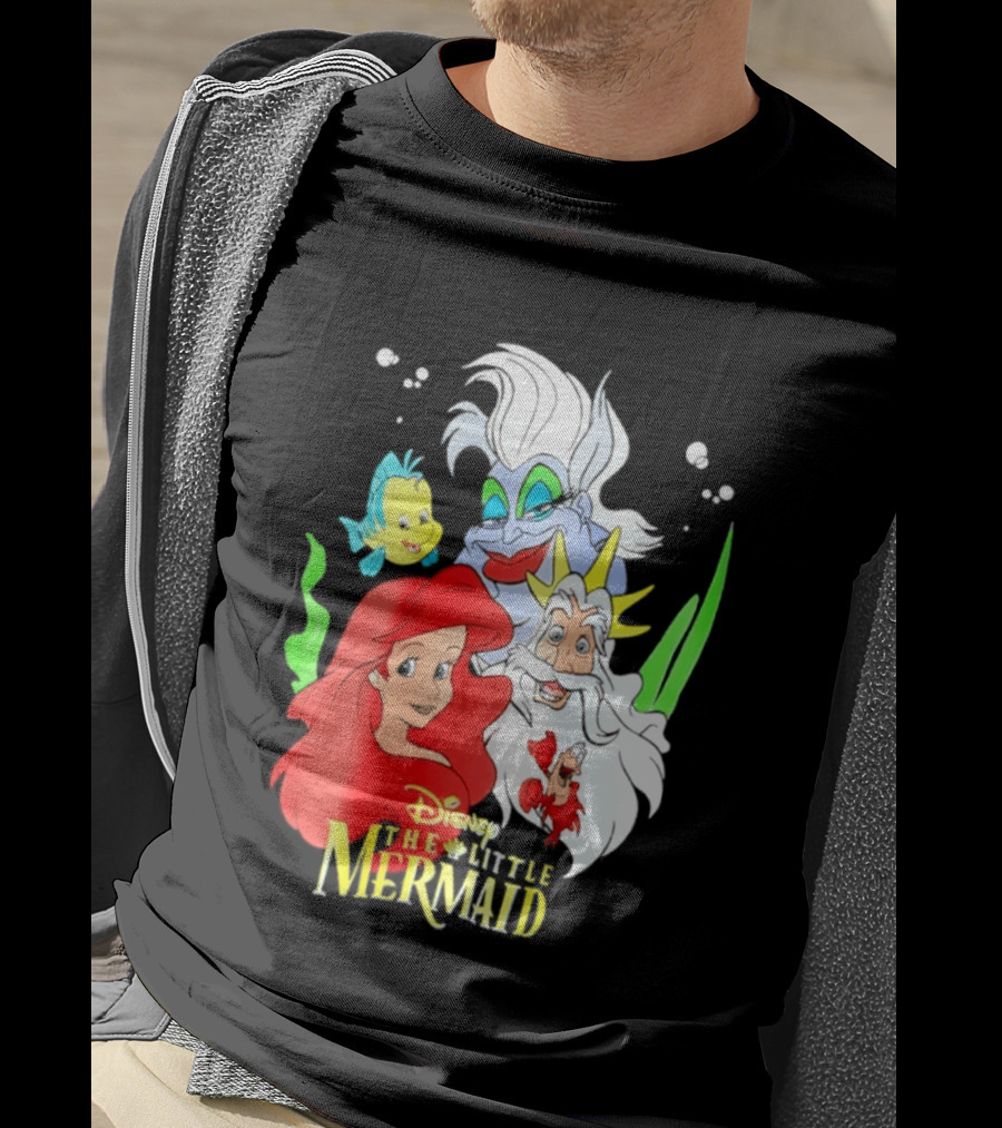 Disney The Little Mermaid Ariel Ursula King Triton Flounder Characters T-Shirt