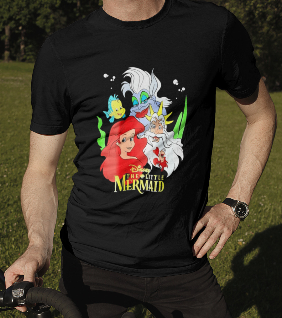 Disney The Little Mermaid Ariel Ursula King Triton Flounder Characters T-Shirt