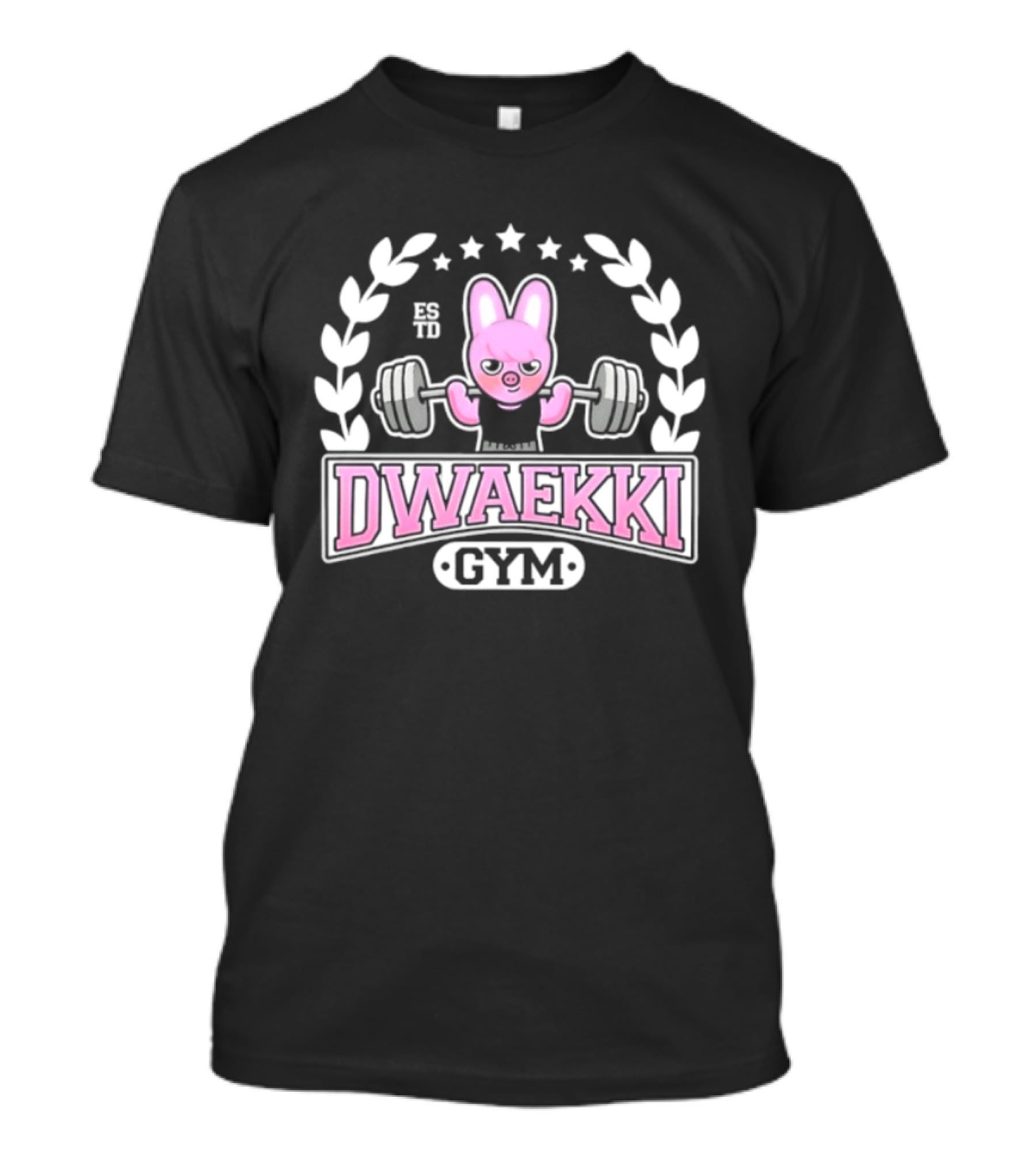 Dwaekki Gym Stray Hyunjin SKZOO K Pop Weightlifting Bunny Character Fitness Fan Gear T-Shirt