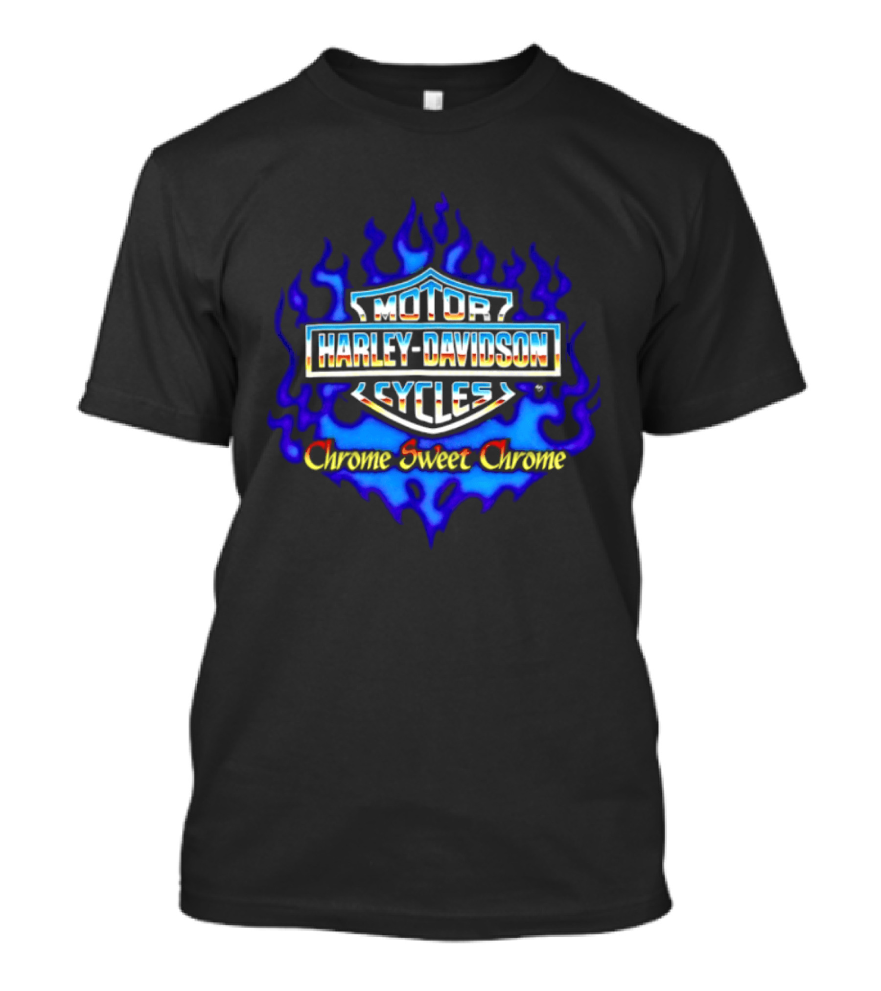Harley Davidson Motor Cycles Chrome Sweet Chrome Blue Flames T-Shirt