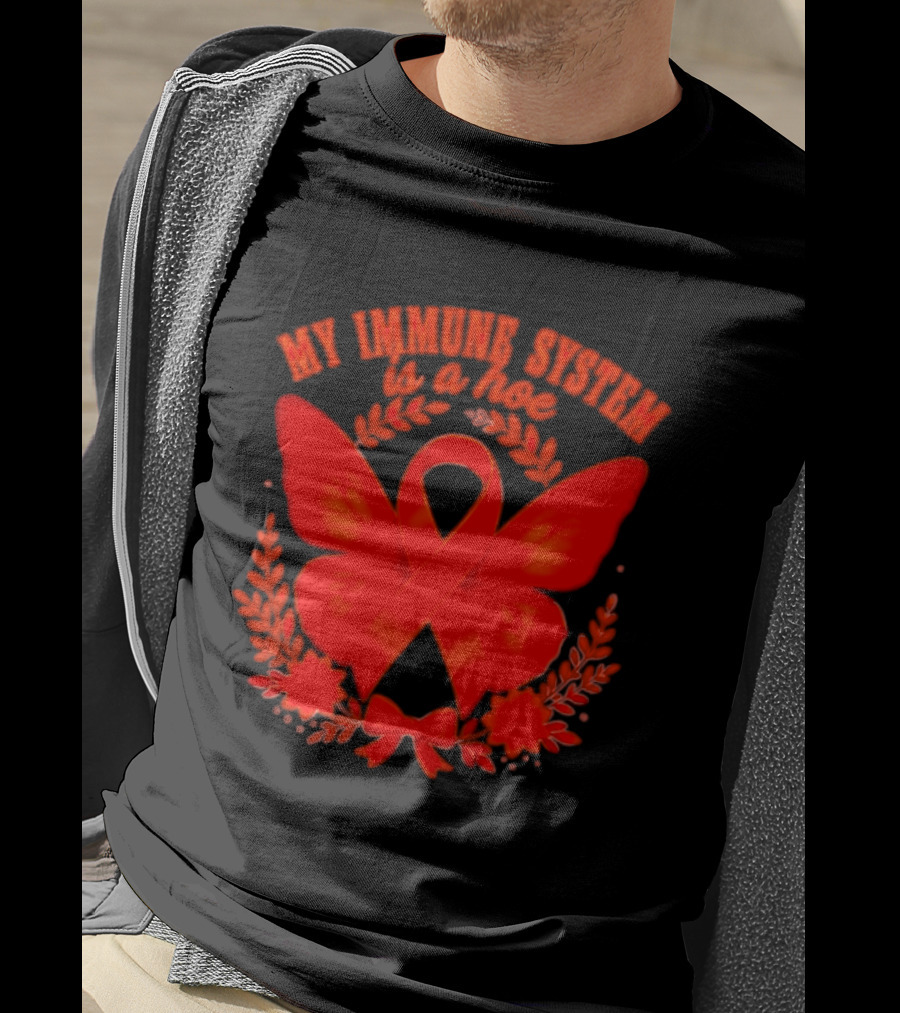 My Immune System Is A Hoe Autoimmune Disease Red Ribbon Butterfly T-Shirt