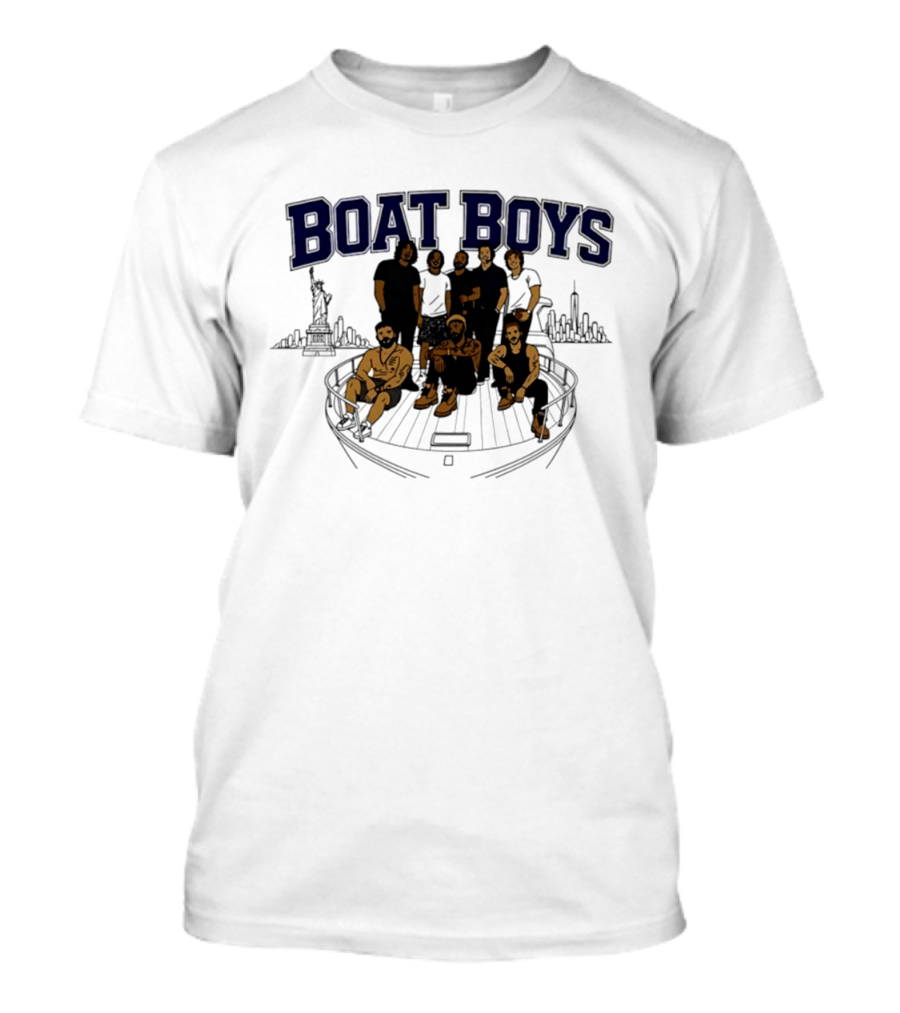 Boat Boys New York City Skyline Statue Of Liberty Group Giants T-Shirt