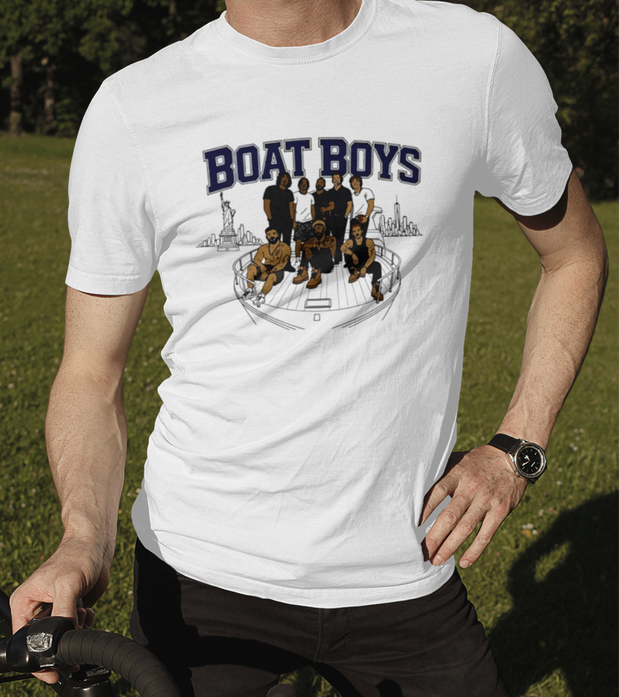 Boat Boys New York City Skyline Statue Of Liberty Group Giants T-Shirt