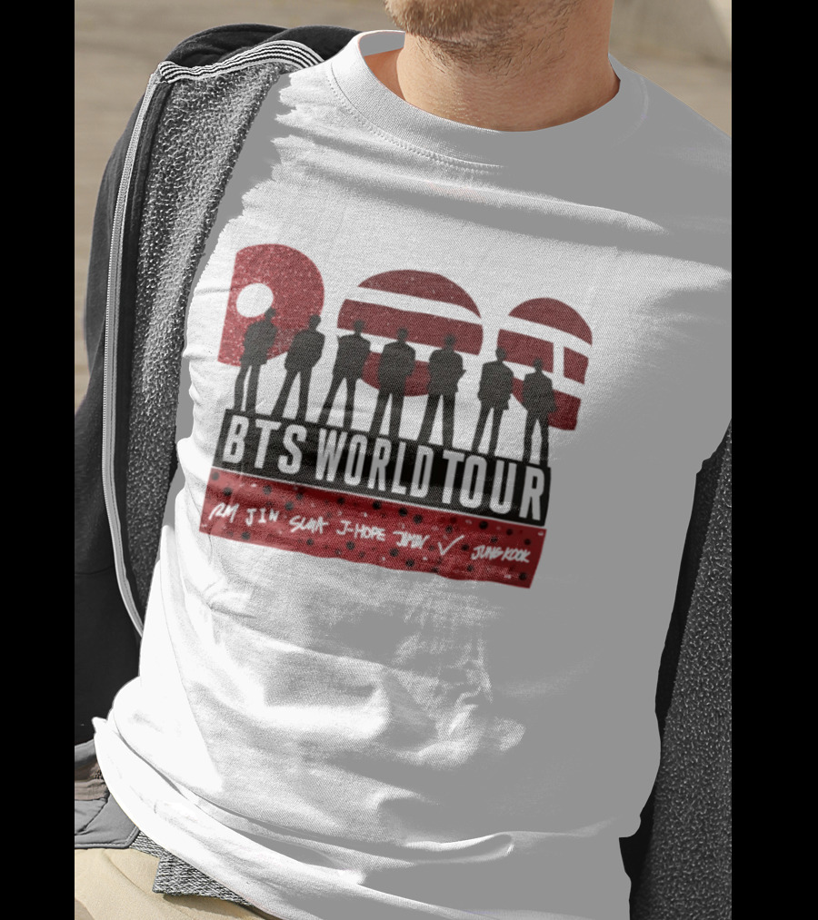 BTS World Tour RM Jin Suga J Hope Jimin V Jungkook Silhouettes Red Sparkle T-Shirt