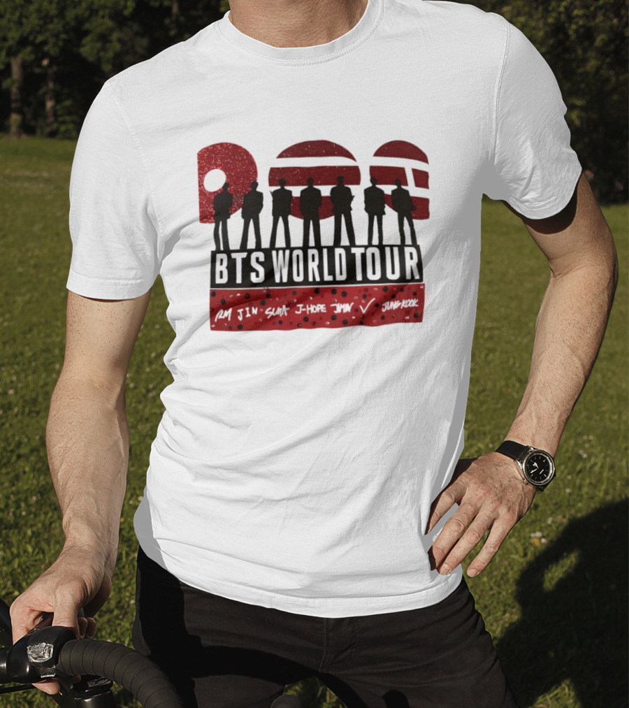 BTS World Tour RM Jin Suga J Hope Jimin V Jungkook Silhouettes Red Sparkle T-Shirt