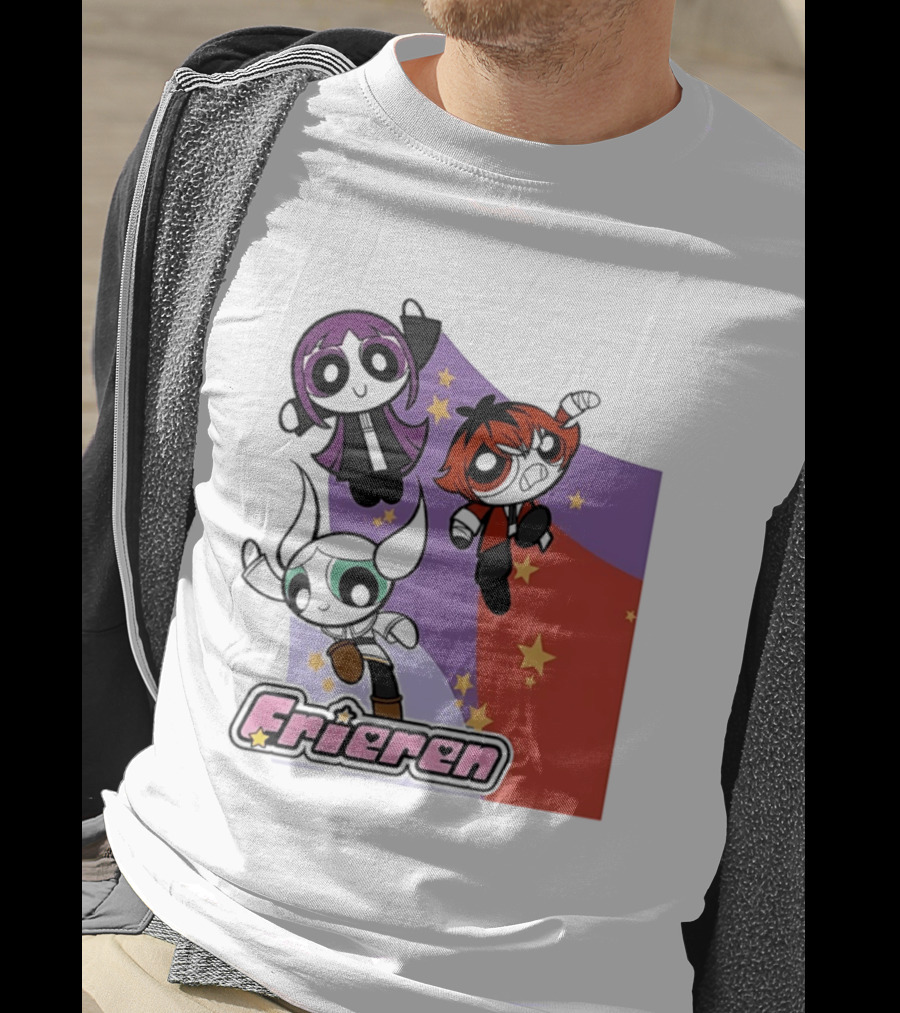 Frieren Characters In Powerpuff Girls Style With Stars T-Shirt