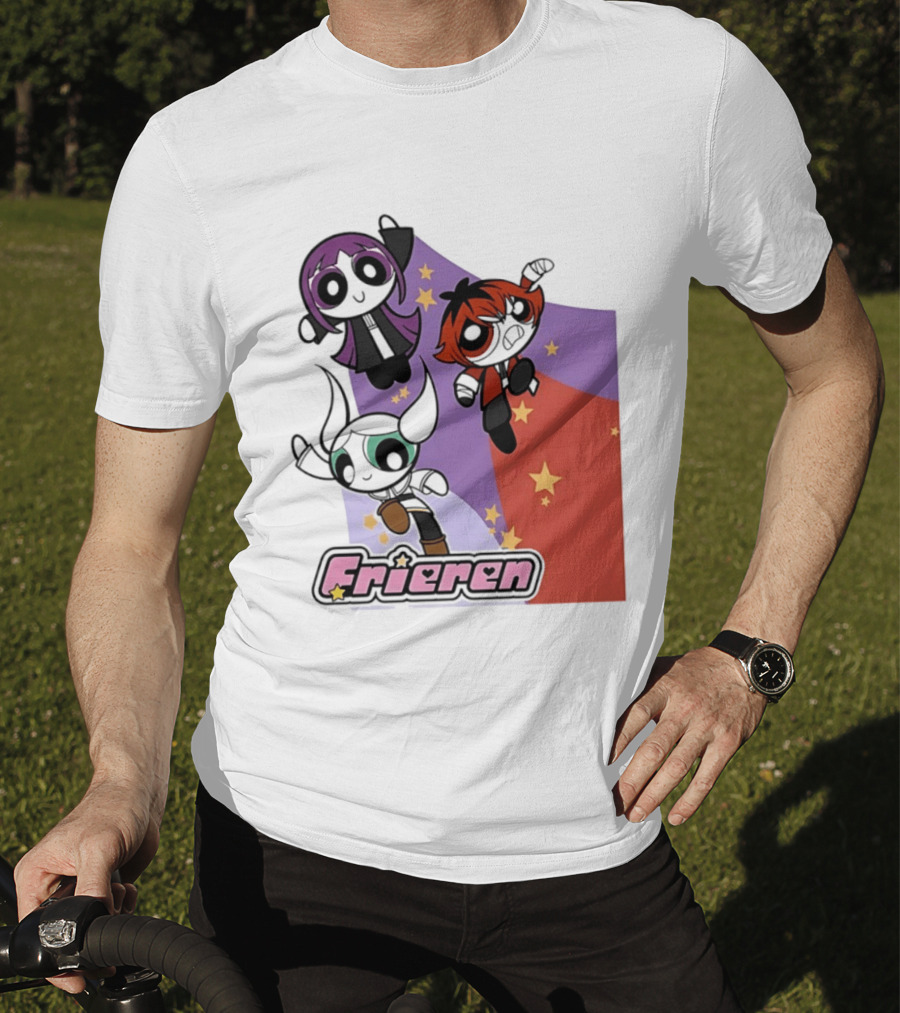 Frieren Characters In Powerpuff Girls Style With Stars T-Shirt